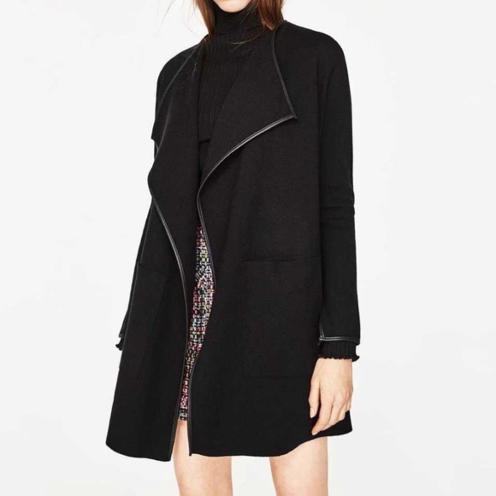 Zara leather trim cardigan black